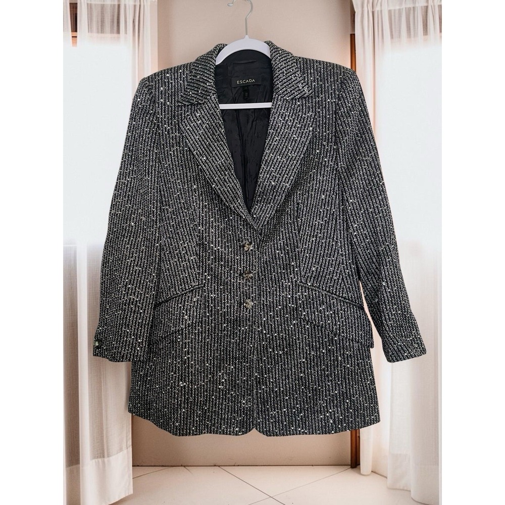 Escada Size 42 Sequin Black Silver Blazer